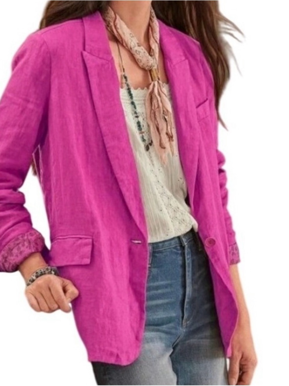 Sundance 100% Linen Iris Solid Blazer Pink Jacket Relaxed Women Size Medium